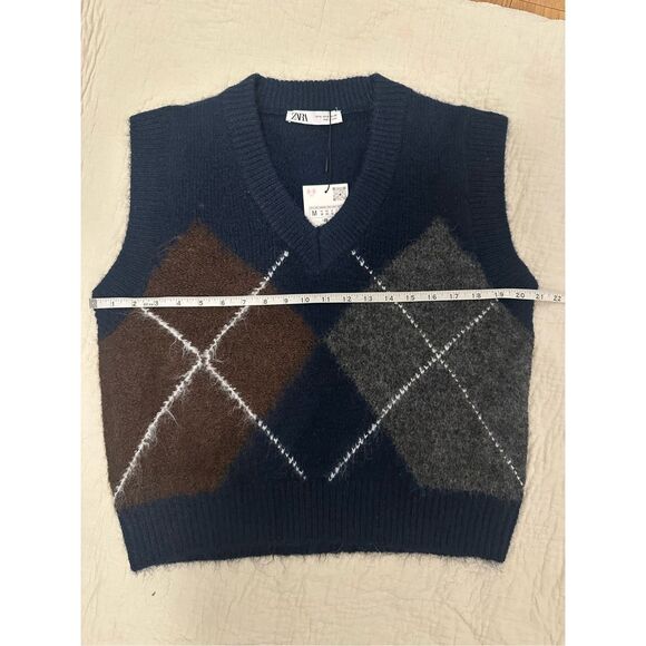 NWT Zara argyle oversized cropped sweater vest - Picture 6 of 7